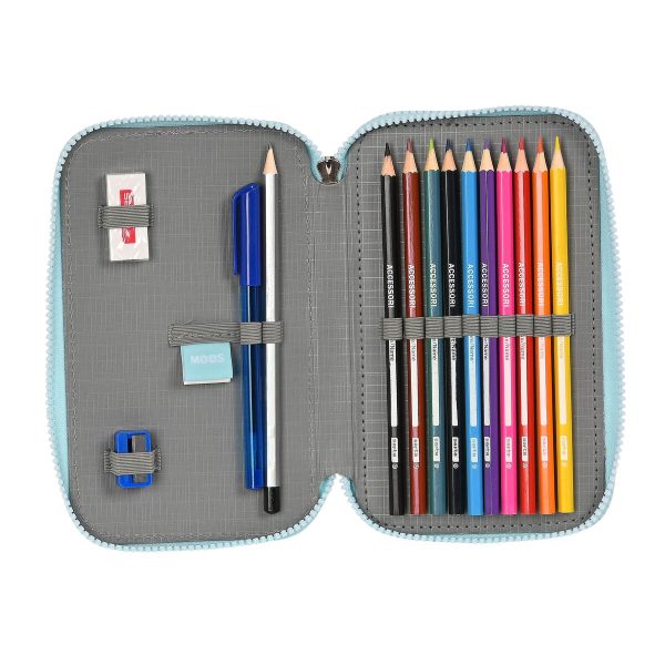 Double Pencil Case Moos Garden Turquoise 12.5 x 19.5 x 4 cm (28 Pieces) Discount